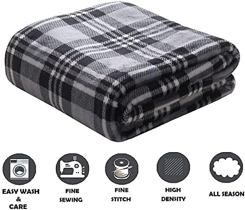 Elegant Comfort Luxury Velvet Super Soft Christmas Prints Fleece Blanket-Holiday Theme Home Décor Fuzzy Warm and Cozy Throws for Winter Bedding, Couch and Gift, 50 x 60 inch, Gray Plaid Throw - Image 2
