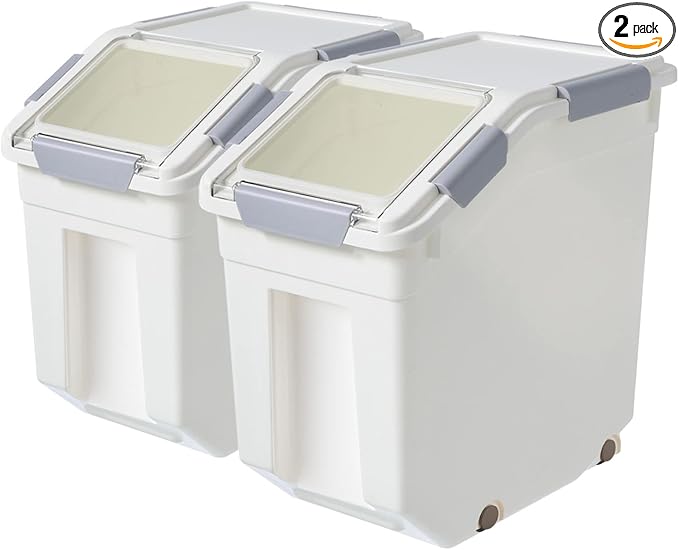 CITY BABY 2 Pack Airtight Flour Storage Container With Scoop,Dry Food, Sugar, Baking Supplies,Rice Container Set -BPA Free- Pet Food Storage Container,Dog Cat Birds Food Bin(50LB)