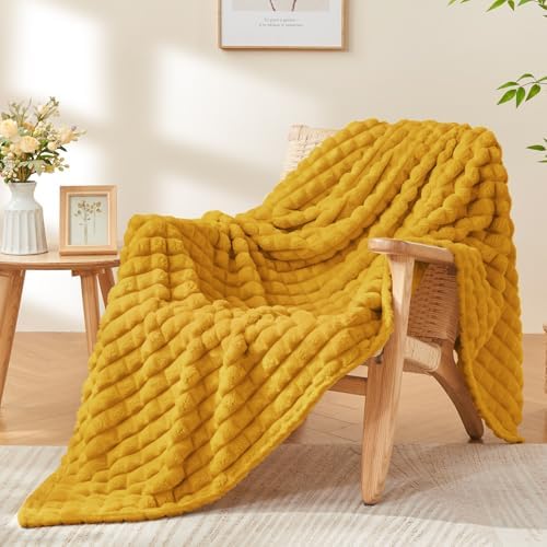 BEDELITE Mustard Yellow Fleece Throw Blanket for Couch, 50x60 Inches by BEDELITE