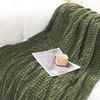 Puncuntex Fleece Throw Blanket Olive Green 50"×70" with Square Grid Design - Image 4