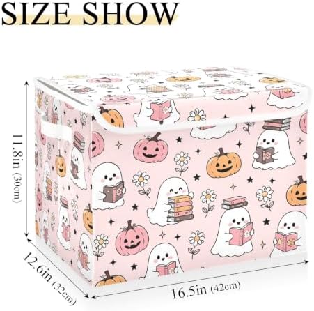 Bolaz Halloween Ghost Pumpkin Pink Storage Bins with Lids and Handles, Storage Box Basket with Cover Collapsible Organizer Containers for Home Closet, Shelves - Image 3