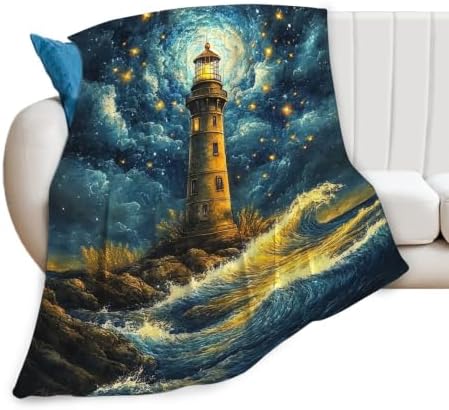 Lighthouse Blanket Coastal Starry Night Blanket for Girls 50"x40" by Unknown