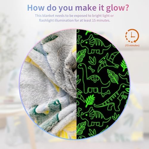 Dinosaur Glow in the Dark Blanket for Boys & Toddlers, 50"x 60" Soft Fleece Throw - Image 3