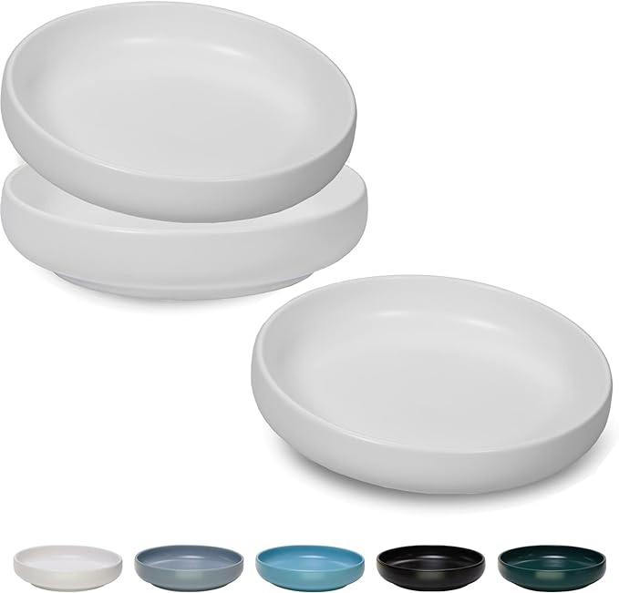 Ceramic Cat Bowls,Shallow Cat Dishes for Food and Water, 6 inch Matte Finish Wide Cat Food Bowl,Whisker Fatigue Free Pet Puppy Kitten Bowl Set of 3,Dishwasher Safe