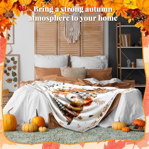 Breling Fall Pumpkin Gnome Flannel Throw Blanket 60"x50" Cozy Couch - Image 6