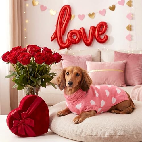 Valentines Dog Sweater Heart Dog Valentines Outfit Soft Warm Knitted Pet Clothes Cold Weather Puppy Clothes for Small Medium Dogs Cats - Image 5