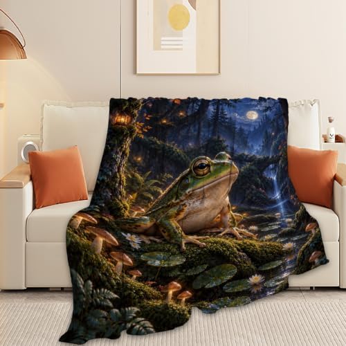 Frog Throw Blanket Moonlit Forest Cute Animal Gifts 50''X60'' - Image 5