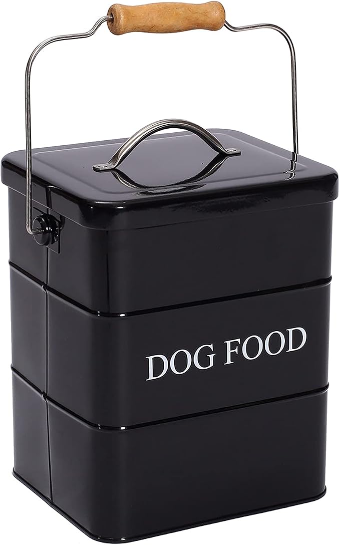 Dog Treats tin and dog Food Storage Tin with Lid & with Spoon for dog Food Storage, Medium Pet Food Storage Can-Dog Food-Black