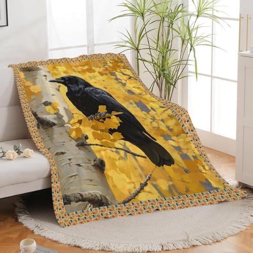 Crow Blanket for Girls Women Boys Men Adults Kids Soft Cozy Fleece Raven Throw Blankets Gifts Warm Flannel Plush Lightweight Decor for Couch Bed Sofa 60"X50" - Image 3