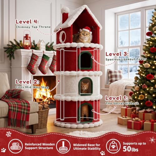 LUCKLIFE 60" Christmas Cat Tree,Multi-Level Condo Tower - Image 4
