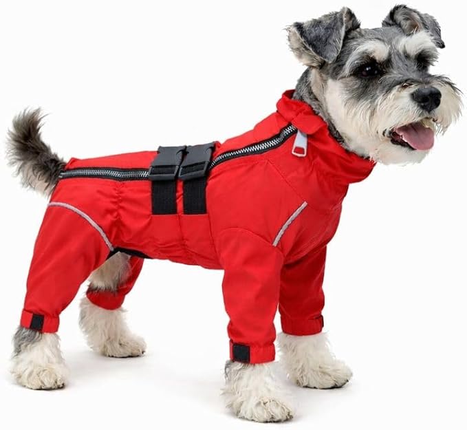 Dogs Waterproof Jacket, Lightweight Waterproof Jacket Reflective Safety Dog Raincoat Windproof Snow-Proof Dog Vest for Small Medium Large Dogs Red XS