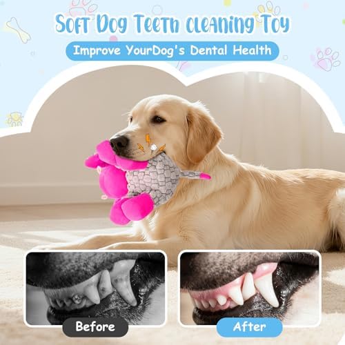 Stuffed Dog Squeak Toys, Tough Crinkle Stuffed Animal Squeaky Interactive Toys, Dog Chew Toys for Puppy, Small, Middle, Plush Chew Toys Pink Donkey - Image 4