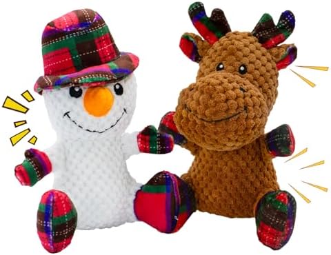 Christmas Dog Toys 2 Pack Snowman Reindeer Plush Squeaky for Small Dogs by vwptchiPuppyToyPark