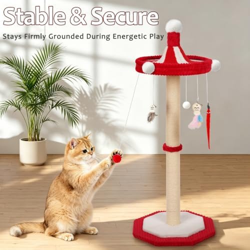 Carousel Cat Scratching Post, 39" Tall Cat Scratcher with Hanging Cat Toys - Image 4