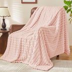 BEDELITE 3D Checked Pink Fleece Throw Blanket for Couch, 50x60 Inches - Image 6