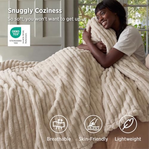 Bedsure Soft Queen Size Blanket for Bed Khaki 90"x90" - Image 3