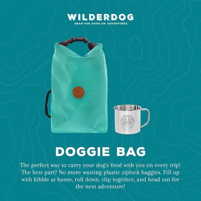 Wilderdog Doggie Bag - Water Resistant, Portable Kibble Carrier & Stainless Steel Mug - Seafoam