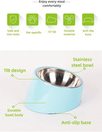 15° Tilted Dog Bowl for Small Dogs Flat-Faced Breeds - Anti-Choke Ergonomic Elevated Feeder Non-Slip Base - 2-in-1 Detachable Stainless Steel Food & Water Bowls - Classic Black Sleek Style (Ｍ, Black)