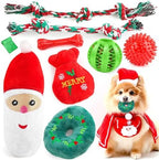 Christmas Dog Toys 9 Pack, Luxury Santa Puppy Chew Toy, Cotton Squeaky Plush Toys for Small Dogs, Durable Interactive Rope Treat Dog Ball and Bones, Rubber Teething Toys for Dogs Gifts by Unknown