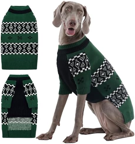 ROZKITCH Dog Argyle Sweater for XXL Large Dog with Front Legs, Thick Knit Winter Fair Isle Pet Sweaters for Outdoor Hiking Camping, Indoor Pajamas for Holiday Pitbull Golden Retriever Green 2XL by ROZKITCH