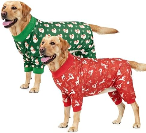 2-Pack Christmas Dog Pajamas Xmas Pet Pjs with Snowman Elk Patterns Christmas Dog Onesie Jumpsuits Jammies Clothes Stretchy Shirts Comfy Outfit Costume Apparel for Small Medium Large Dogs 3XL by Vehomy