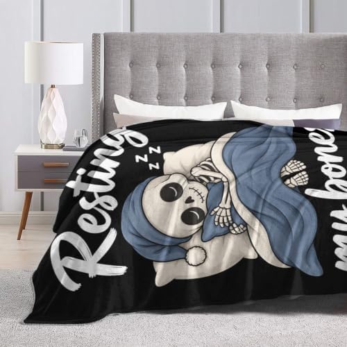 Sleepy Skeleton Blanket Throw Gift for Girls Women 80"X60" - Image 6