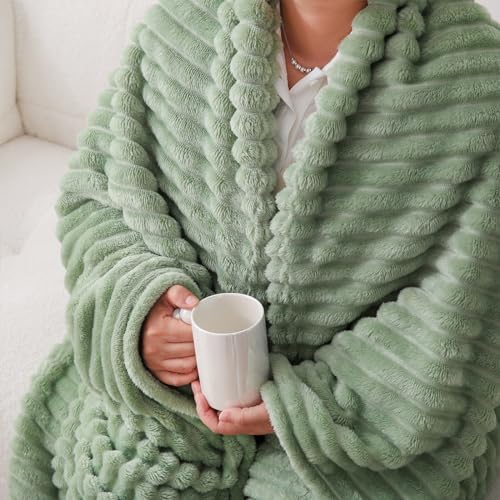 Sage Green Fleece Throw Blanket 50”×60” for Couch Sofa Livingroom - Image 5