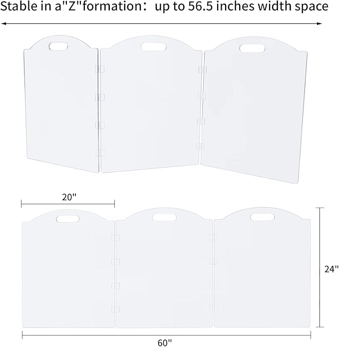 Clear Acrylic Freestanding Dog Gates for the House – Folding 3-Panel Pet Gates for Doorways, Indoor Stairs, and Hallways, Transparent Barrier for Dogs, Puppies, and Cats