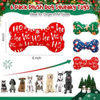 6 Pack Christmas Dog Squeaky Bone Toys Plush Interactive Dog Pets Birthday Bone Shape Stuffed Chew Toys for Puppy Small Medium Large Squeak Toss Play - Image 2