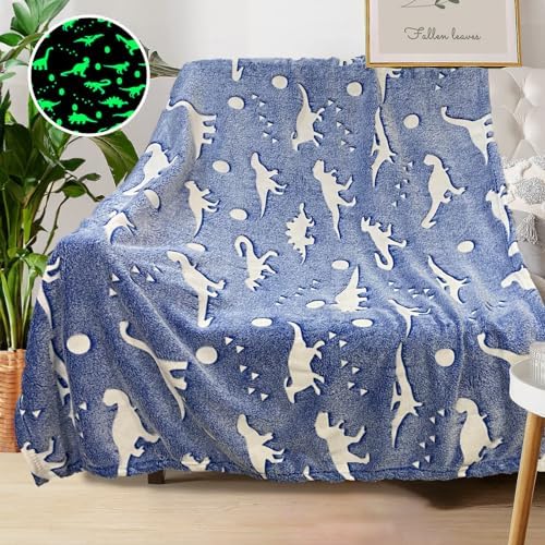 Dinosaur Blanket for Boys, Personalized Baby Blankets for Boys, Dinosaur Glow in The Dark Blanket for Kids, Toddler Blanket for Boys, Soft Fleece Blankets and Throw,Birthday 40"x 50" by COMFAR