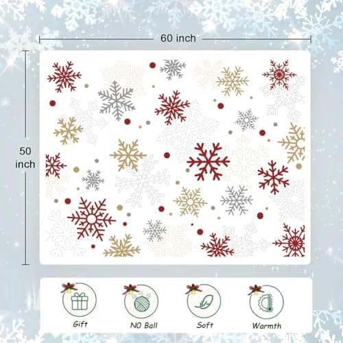Christmas Throw Blanket Snowflake Fleece Throw Blanket Winter Holiday Lightweight Decorative Blankets Super Soft Cozy Throw Blankets for Home Sofa Couch(Red/Gold Snowflake) 50" x 60" - Image 5