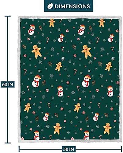 PAVILIA Green Christmas Sherpa Throw Blanket, Gingerbread Snowman Holiday Pattern, Soft Reversible Fleece & Sherpa 50x60 Winter Blanket for Couch & Bed, Cozy Christmas Decor - Image 4