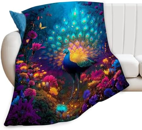Fantasy Peacock Blanket Animal Throw Blankets Gifts for Girls Boys Kids Peacock Lover Soft Cozy Fleece Plush for Couch Sofa Bed 60"x50" by Unknown