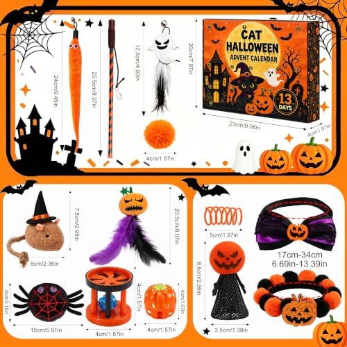 13 Day Halloween Cat Advent Calendar 2026, Interactive Cat Toys Countdown Calendar with Feather Wand, Plush Mice, Bell Balls, Springs, for Cats - Image 2
