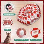 Plaid Cat Tunnel Christmas Tree Skirt, Multifunctional Christmas Tree Protector Cat Washable Indoor Cat Donut Cave Bed Kitty Hideout Tubes for Small Animal,32"×10" - Image 3