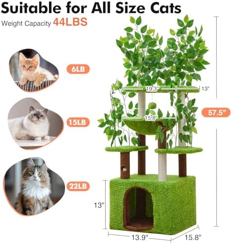 Woochpet 60"Large Cat Tree with Scratching Post,Tall Cat Tower with Hammock - Image 6