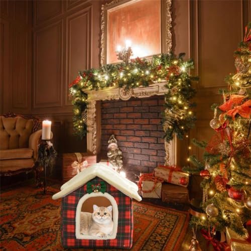 Christmas Cat Tent Cat Bed Cave (Pink, S(15.7 X 12.6 X 13.8 Inch)) - Image 6