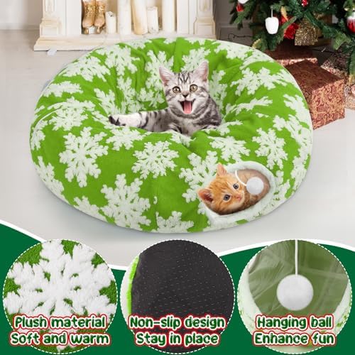 Cat Tunnel Christmas Tree Skirt for 5-7.5ft Trees - Prevent Christmas Tree Falling, Snowflake Patterns Warm Soft Cat Tube Bed with Anti-Slip Mat - Image 5