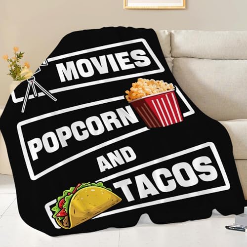 Movie Taco Popcorn Blanket for Girls Women Boys Men Adults Kids Soft Cozy Fleece Theater Cinema Film Throw Blankets Gifts Warm Flannel Plush Lightweight Decor for Couch Bed Sofa 60"X50" - Image 5