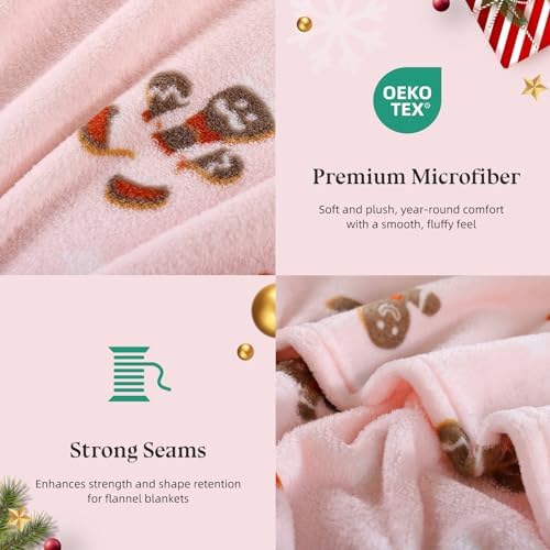 Pink Gingerbread Twin Size Throw Blanket for Bed, Soft Cute Fuzzy Christmas Fleece Blankets, Room Home Decor Gifts for Women Girls, 60x80 Inches - Image 4
