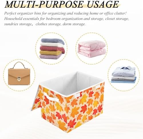 Bolaz Storage Bins with Lids and Handles, Autumn Maple Leaf Yellow Fallen Leaves Storage Box Storage Basket with Cover Collapsible Organizer Containers for Home Closet, Shelves - Image 7