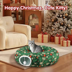 Cat Tunnel Christmas Tree Skirt, Foldable Donut Tunnel Bed Green - Image 7