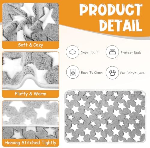 Tatuo 4 Pcs Fleece Dog Blanket for Puppy Cat, Grey, 24 x 16 in, Star - Image 2