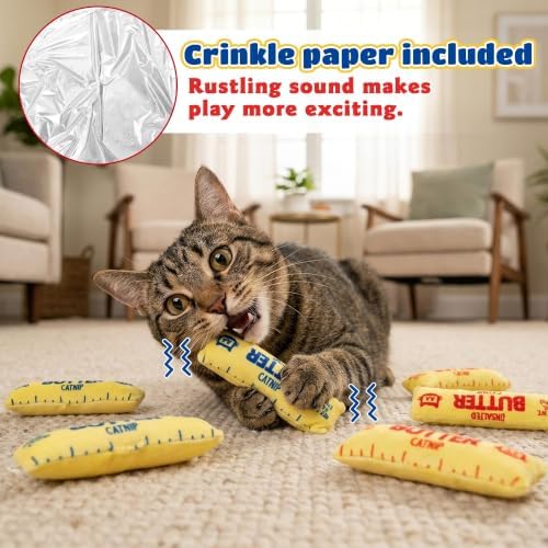 6Pcs Butter Catnip Crinkle Paper Sound Toys for Cat, Catmint Cat Toy Gift - Image 2