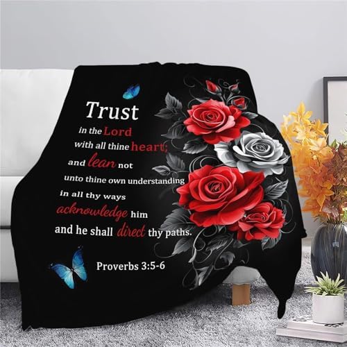 Christian Blanket Bible Verse Throw Blanket Red Rose Inspirational Religious Spiritual Gifts for Girls Boys Kids Adults Women Men Soft Cozy Plush Fluffy Fuzzy Fleece Blanket Decor 60''X80'' - Image 5