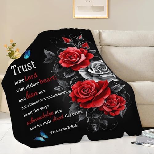 Christian Blanket Bible Verse Throw Blanket Red Rose Inspirational Religious Spiritual Gifts for Girls Boys Kids Adults Women Men Soft Cozy Plush Fluffy Fuzzy Fleece Blanket Decor 60''X80'' - Image 4