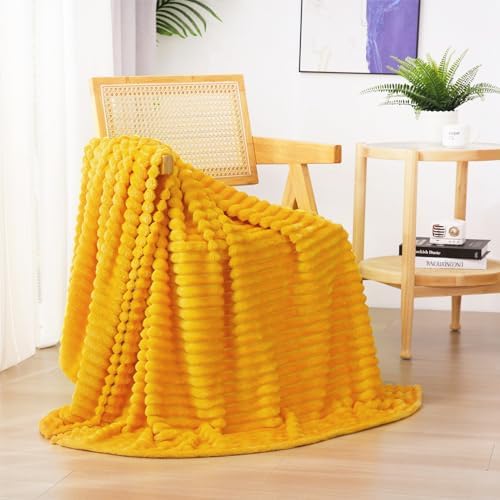 Gold Fleece Throw Blanket 50”×60” for Couch Sofa Livingroom by linecooo
