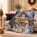 Neasow Christmas Throw Blanket, Cabin and Snowman Christmas Eve Design Soft Fuzzy Cozy Flannel Blanket Gift for Family and Friends Home Sofa Couch Chair Decorative 50x60 Inch - Image 4