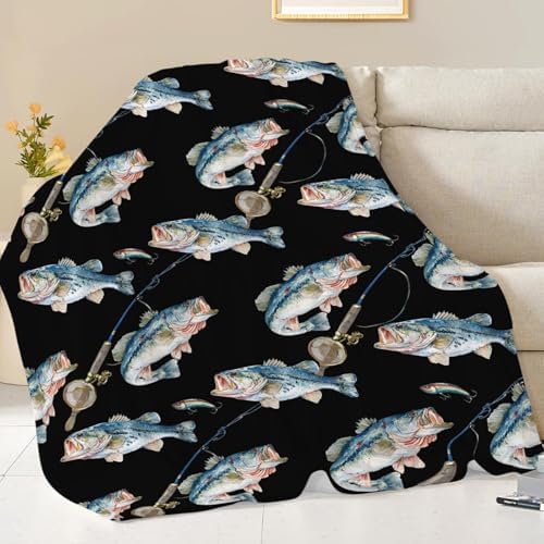 Bass Fish Blanket for Girls Women Boys Men Adults Kids Soft Cozy Fleece Fishing Throw Blankets Fisherman Gifts Warm Flannel Plush Lightweight Decor for Couch Bed Sofa 60"X50" - Image 5