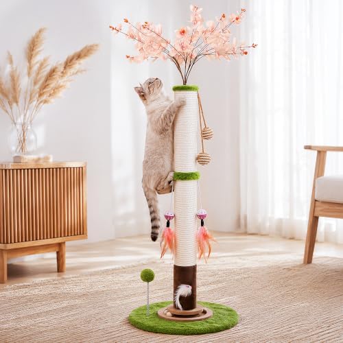 Flower Cat Scratching Post, 45 Inch Scratching Post for Indoor Cat Adults by Crazyou